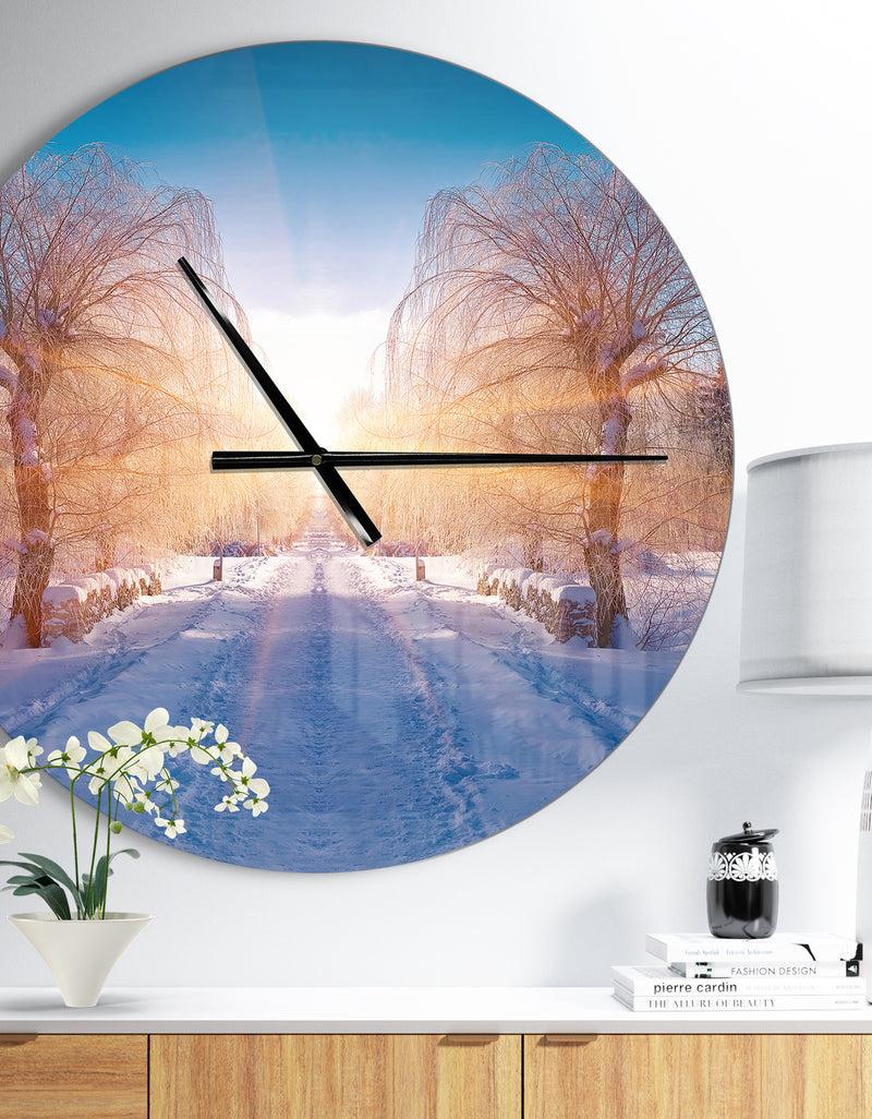 DesignQ Winter Landscape in City Park - Oversized Traditional Wall CLock
