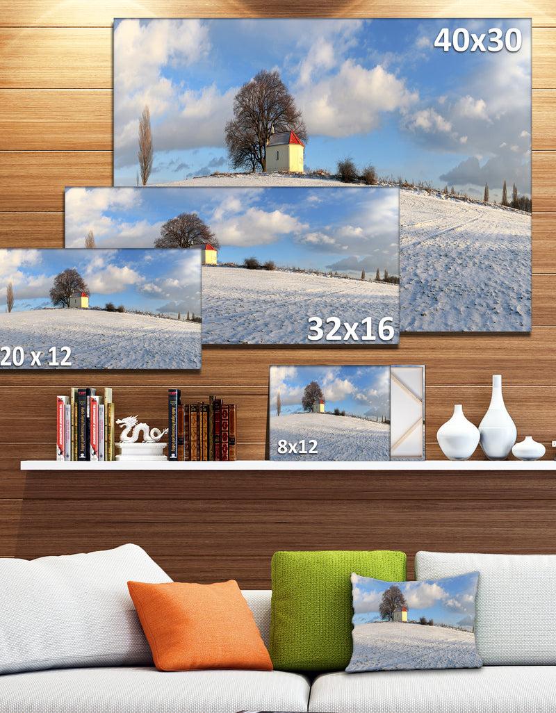 DesignQ Winter Landscape With Chapel - Modern Landscpae Wall Art