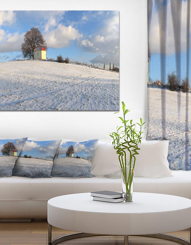 DesignQ Winter Landscape With Chapel - Modern Landscpae Wall Art
