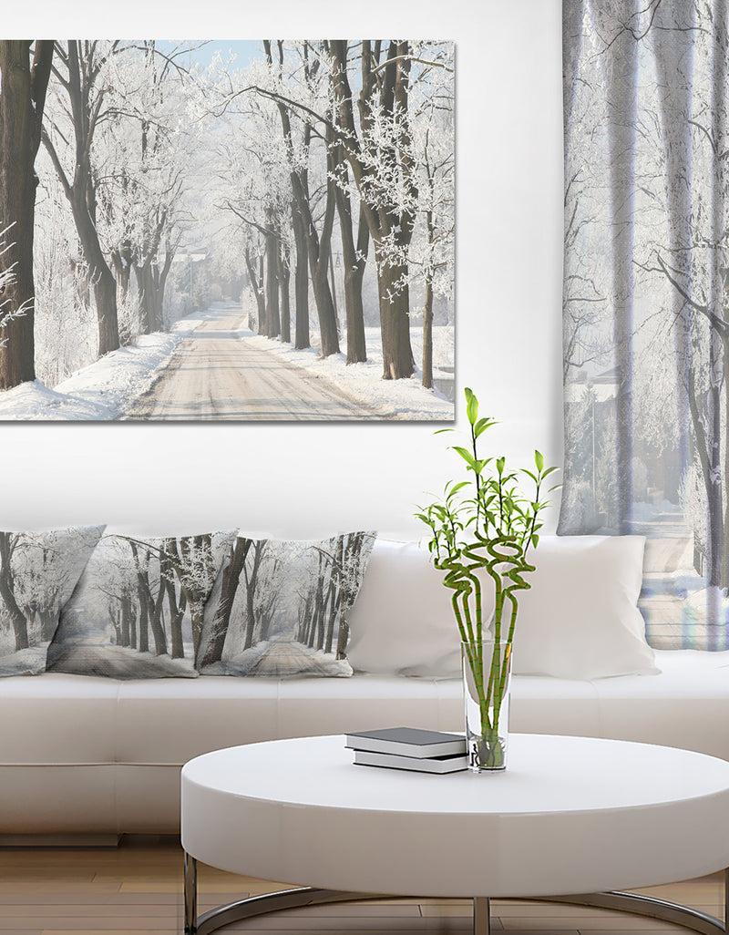 DesignQ Winter Lane In Countryside - Large Forest Artwork Canvas