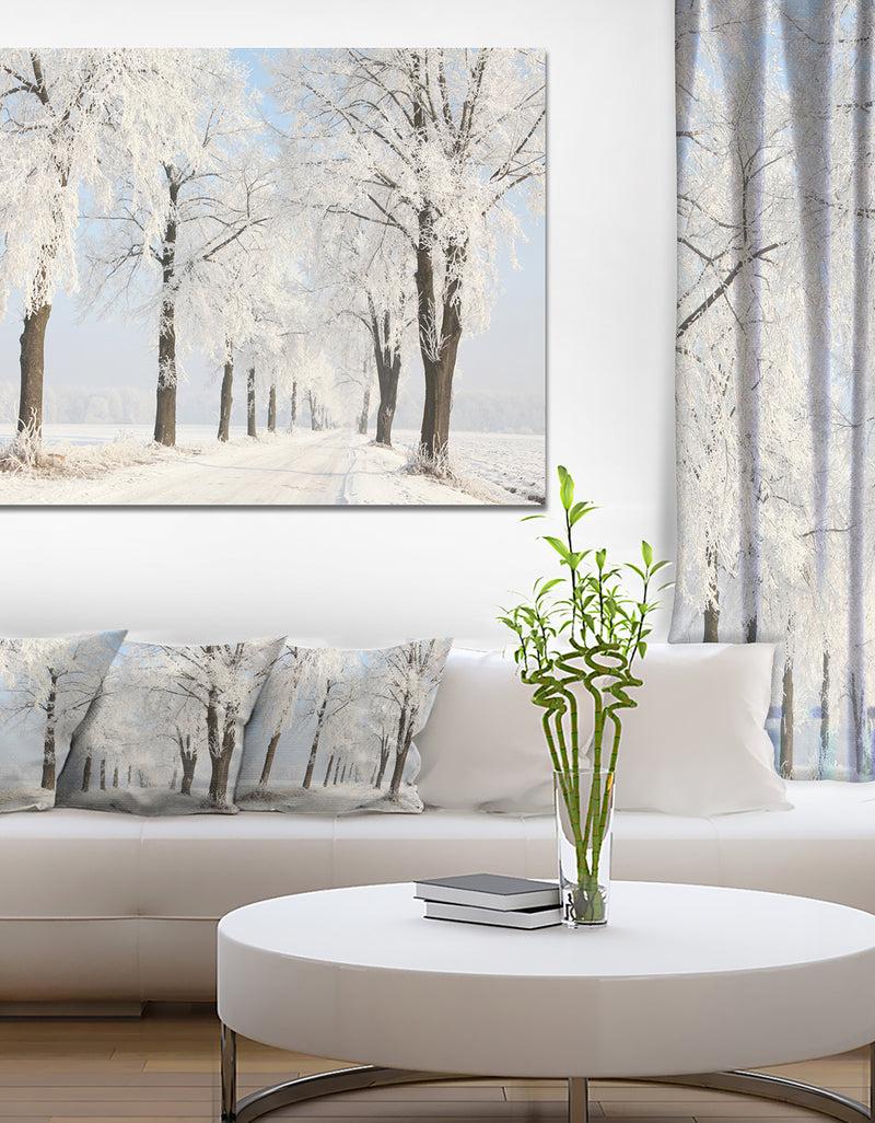 DesignQ Winter Lane on Sunny Morning - Modern Forest Canvas Wall Artwork
