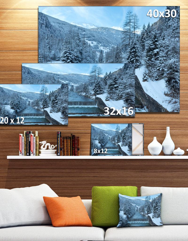 DesignQ Winter Mountain Stream - Landscape Photo Canvas Print