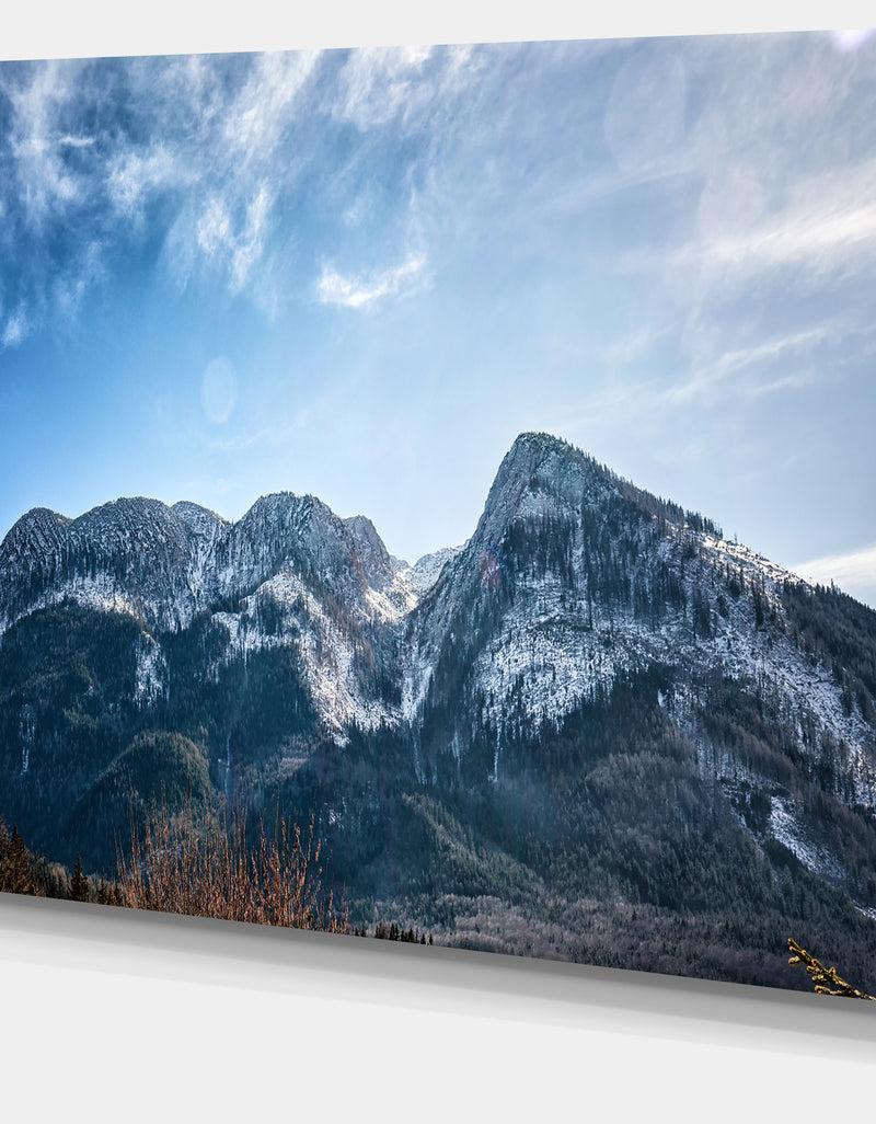 DesignQ Winter Mountains With Sun Flare - Landscape Art Canvas Print