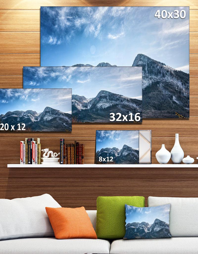 DesignQ Winter Mountains With Sun Flare - Landscape Art Canvas Print