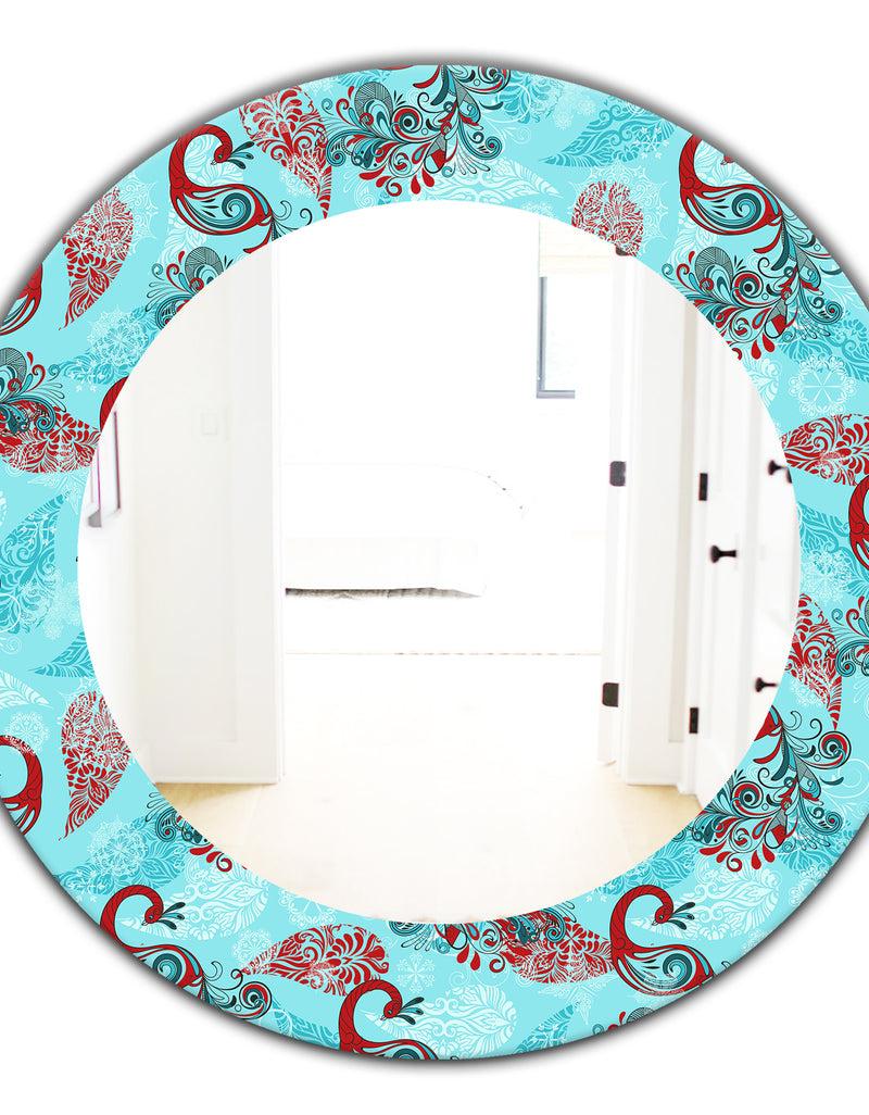DesignQ Winter Pattern With Peacocks And Snowflakes - Modern Mirror - Oval Or Round Wall Mirror