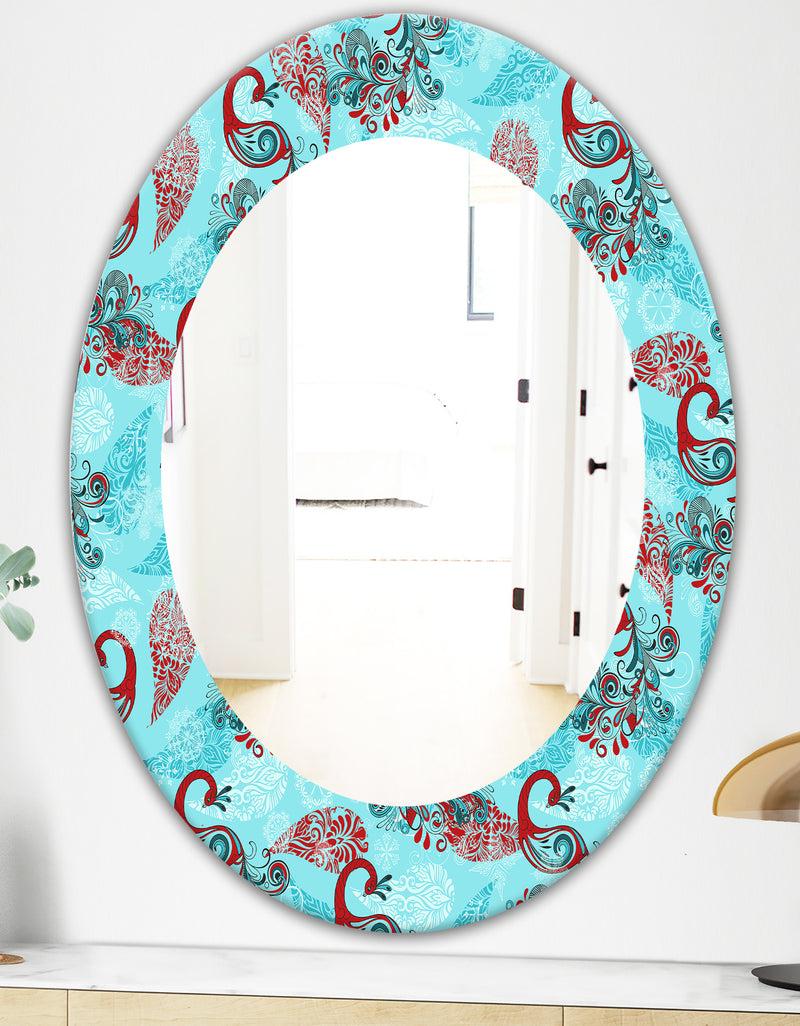 DesignQ Winter Pattern With Peacocks And Snowflakes - Modern Mirror - Oval Or Round Wall Mirror