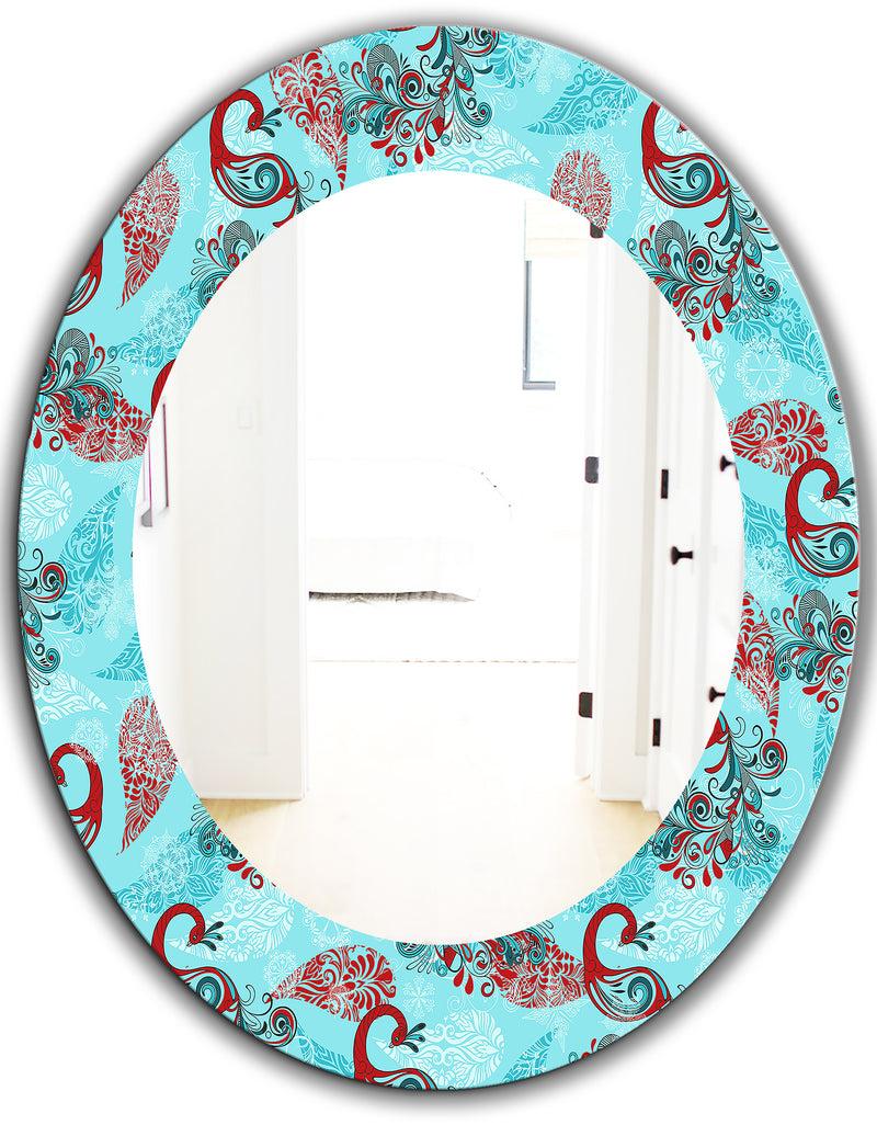 DesignQ Winter Pattern With Peacocks And Snowflakes - Modern Mirror - Oval Or Round Wall Mirror