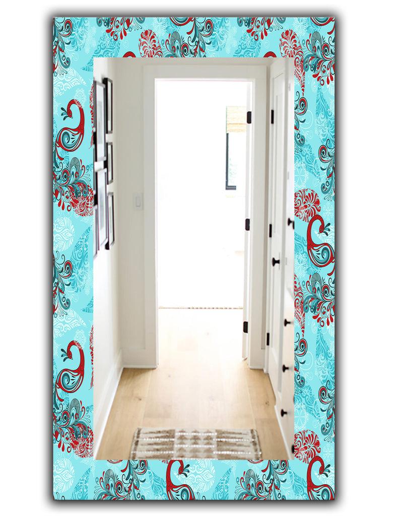DesignQ Winter Pattern With Peacocks And Snowflakes - Modern Mirror - Frameless Vanity Mirror