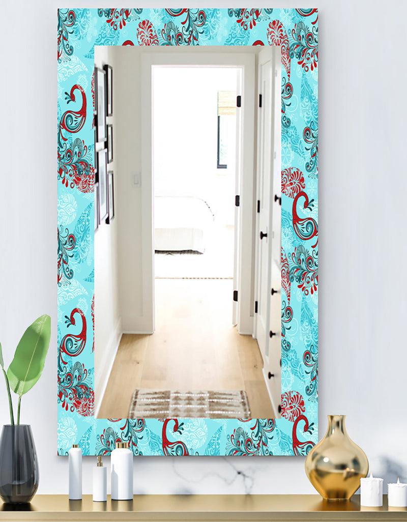 DesignQ Winter Pattern With Peacocks and Snowflakes - Modern Mirror - Frameless Vanity Mirror