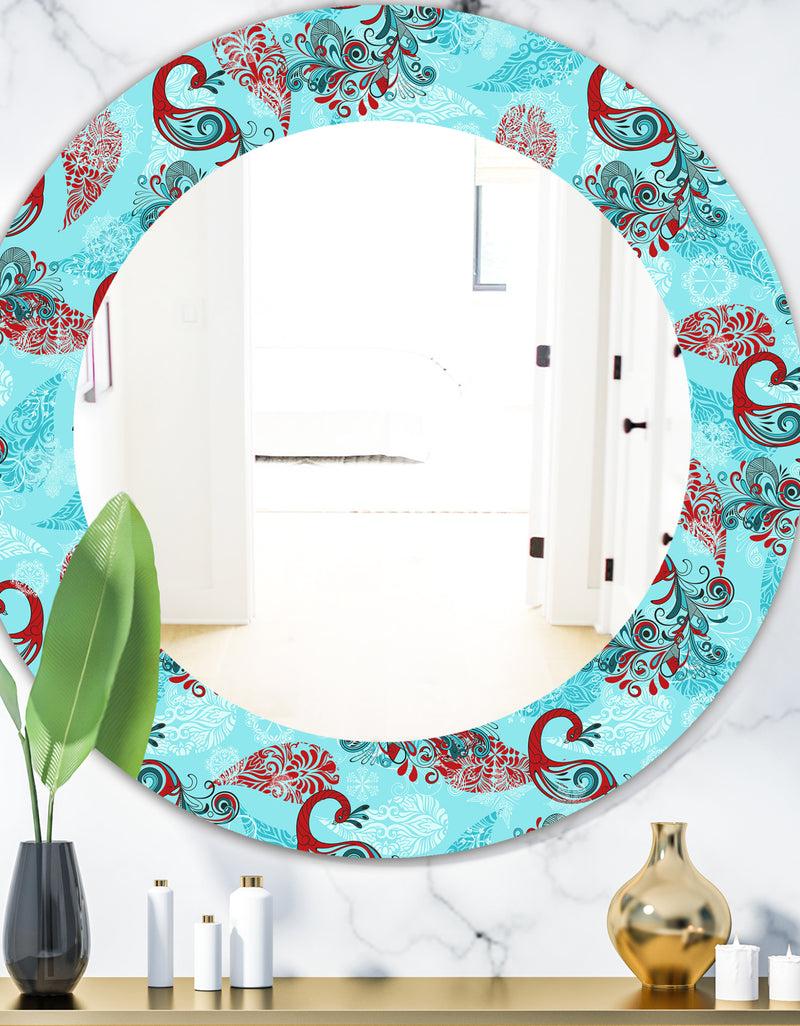 DesignQ Winter Pattern With Peacocks and Snowflakes - Modern Mirror - Oval or Round Wall Mirror