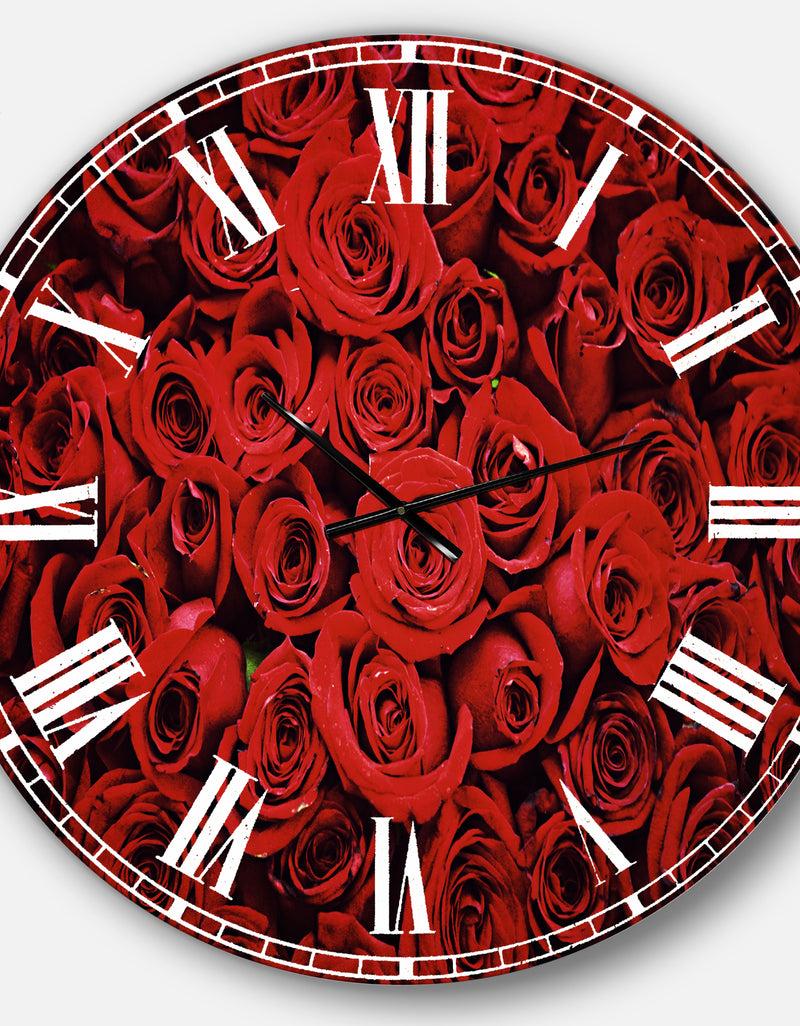 DesignQ Winter Red Rose - Floral Oversized Wall CLock