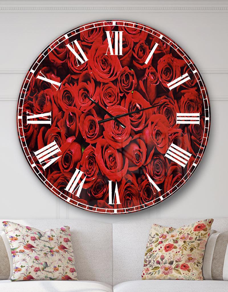 DesignQ Winter Red Rose - Floral Oversized Wall CLock
