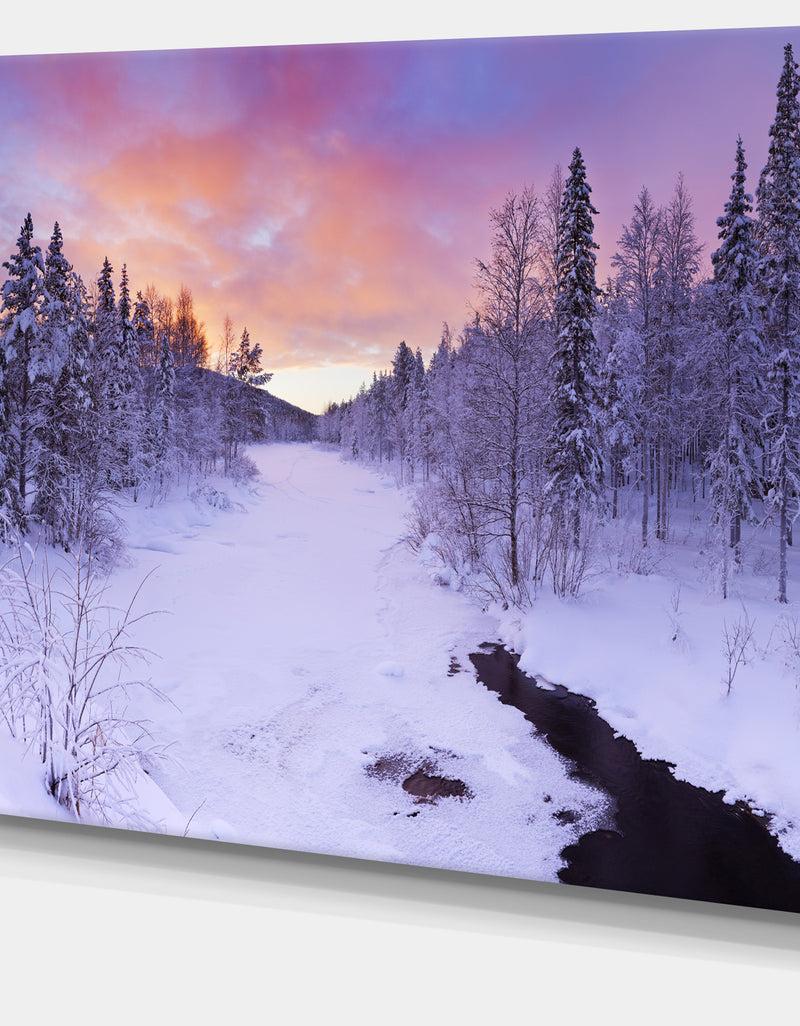 DesignQ Winter River In Finnish Lapland - Modern Landscape Canvas Art