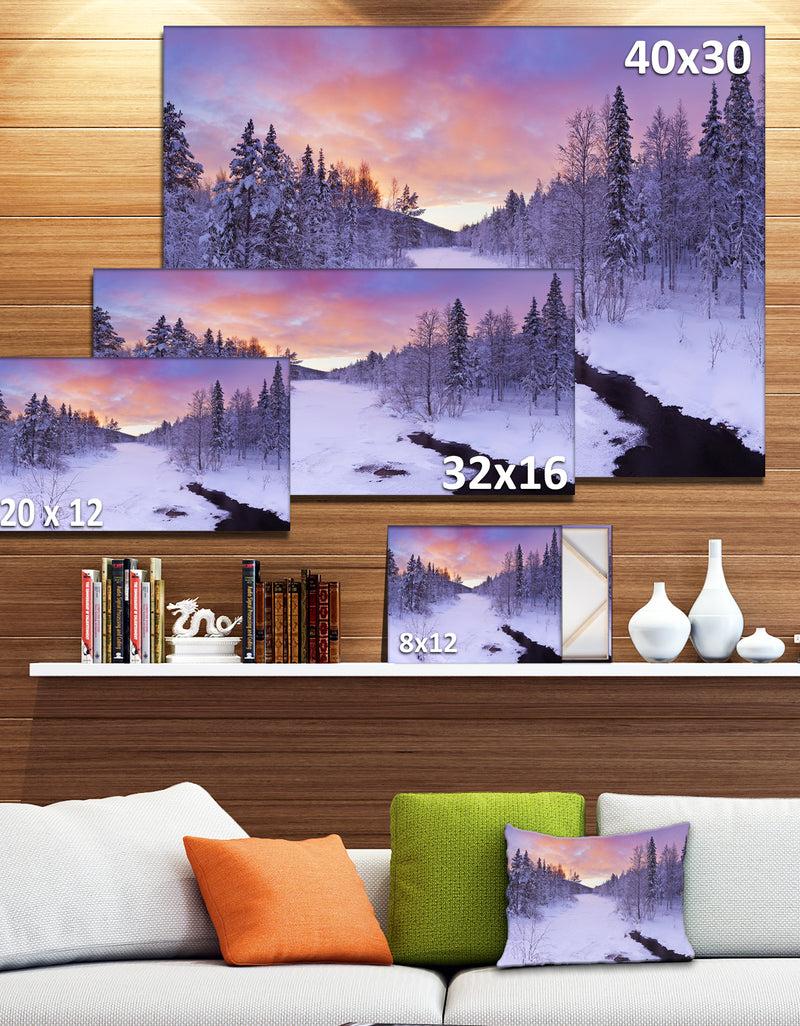 DesignQ Winter River In Finnish Lapland - Modern Landscape Canvas Art
