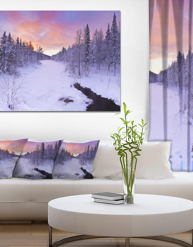 DesignQ Winter River in Finnish Lapland - Modern Landscape Canvas Art