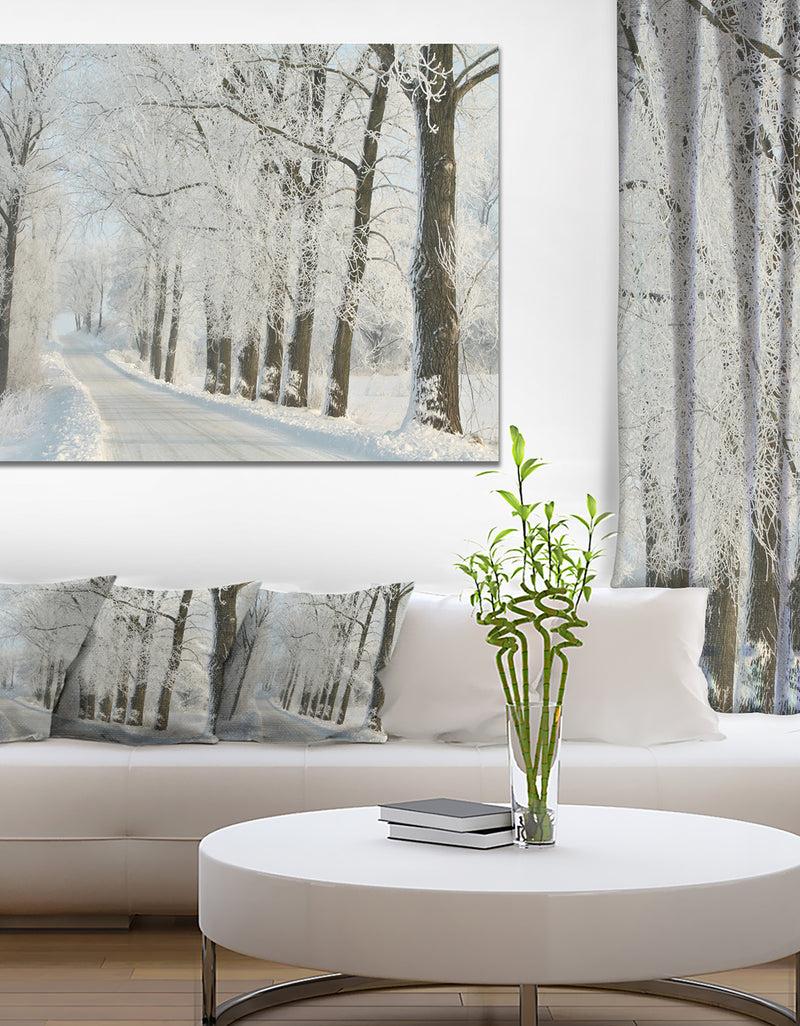 DesignQ Winter Road in Dense Foggy Forest - Large Forest Artwork Canvas