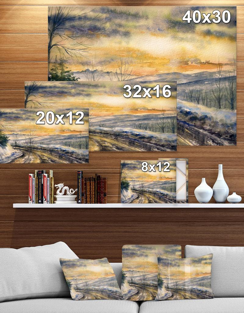DesignQ Winter Roads In Mountain - Landscapes Painting Print On Wrapped Canvas