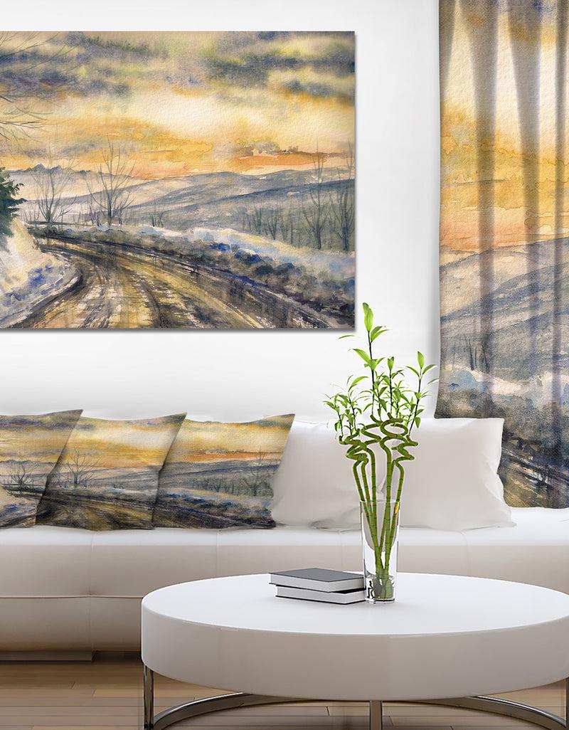 DesignQ Winter Roads in Mountain - Landscapes Painting Print on Wrapped Canvas