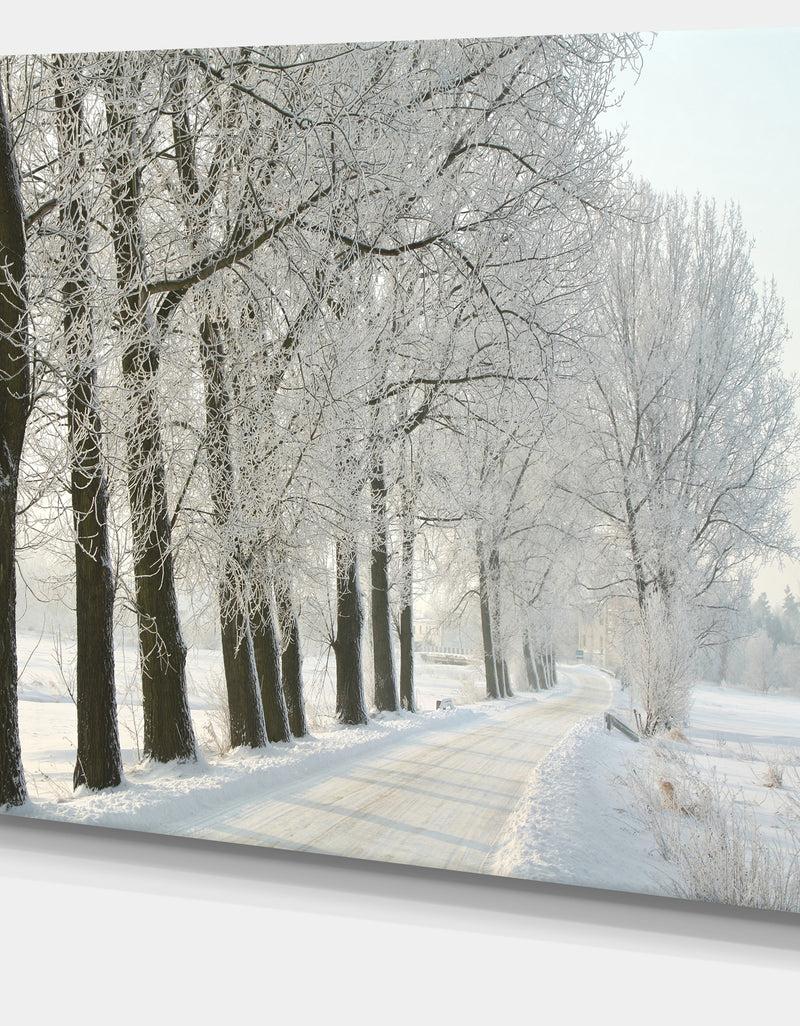DesignQ Winter Rural Road At Sunrise - Large Forest Artwork Canvas