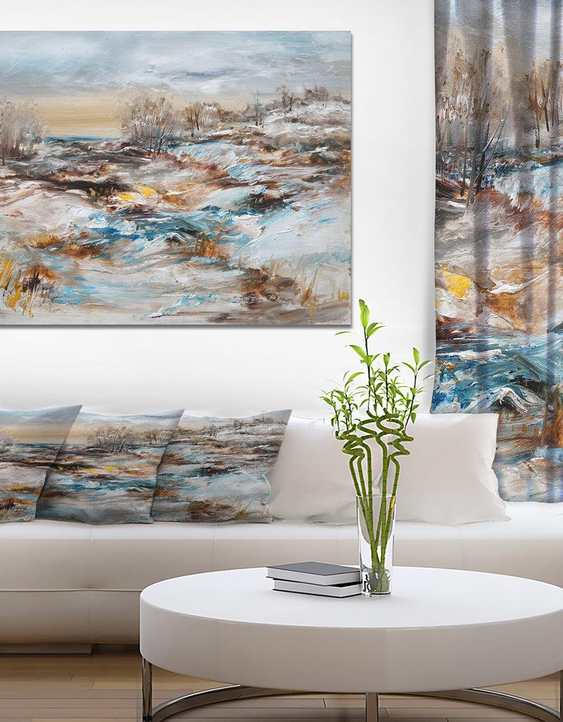 DesignQ Winter Seasonwith Trees - Landscapes Painting Print on Wrapped Canvas