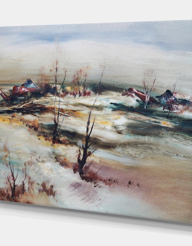 DesignQ Winter Village - Landscapes Painting Print On Wrapped Canvas