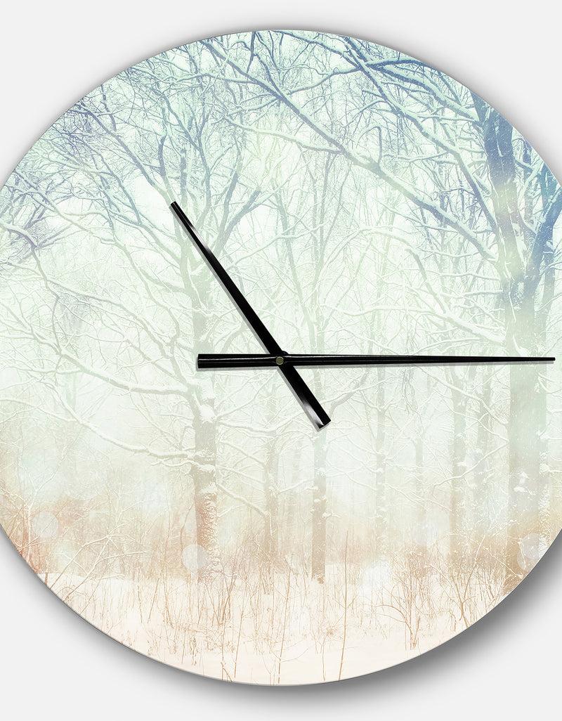 DesignQ Winter With Foggy Forest - Oversized Landscapes Wall CLock