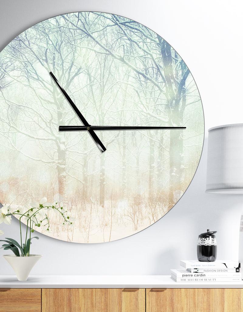 DesignQ Winter with Foggy Forest - Oversized Landscapes Wall CLock