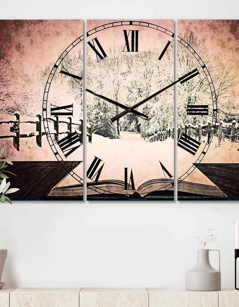 DesignQ Winter Wonderland - Cottage 3 Panels Oversized Wall CLock
