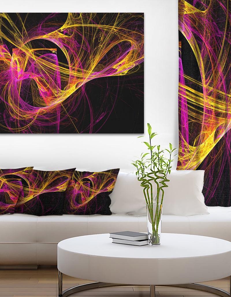 DesignQ Wisps of Smoke Yellow in Black - Abstract Digital Art Canvas Print