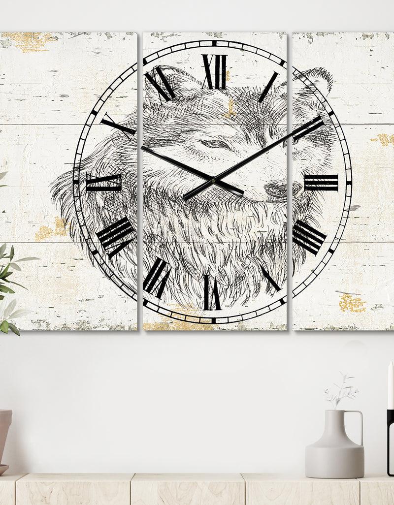 DesignQ Wolf Wild and Beautiful III - Cottage 3 Panels Oversized Wall CLock