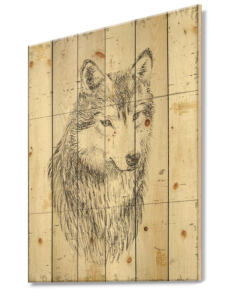 DesignQ Wolf Wild And Beautiful III - Wildlife Animal Print On Natural Pine Wood