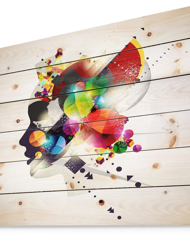 DesignQ Woman Abstract Profile - Abstract Print On Natural Pine Wood