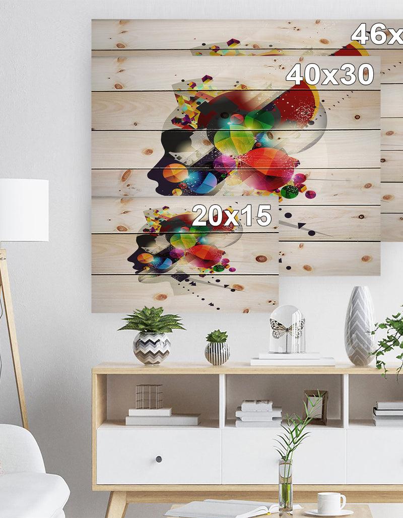 DesignQ Woman Abstract Profile - Abstract Print On Natural Pine Wood