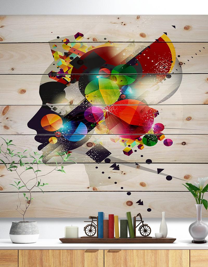 DesignQ Woman Abstract Profile - Abstract Print on Natural Pine Wood