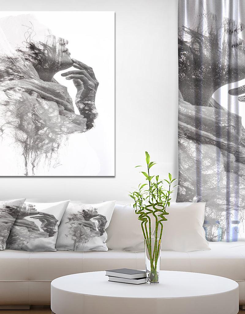 DesignQ Woman in scarf - Glamour Painting Print on Wrapped Canvas