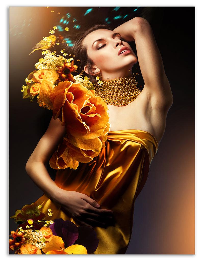 DesignQ Woman In Yellow Dress - Digital Art Portrait Canvas Print
