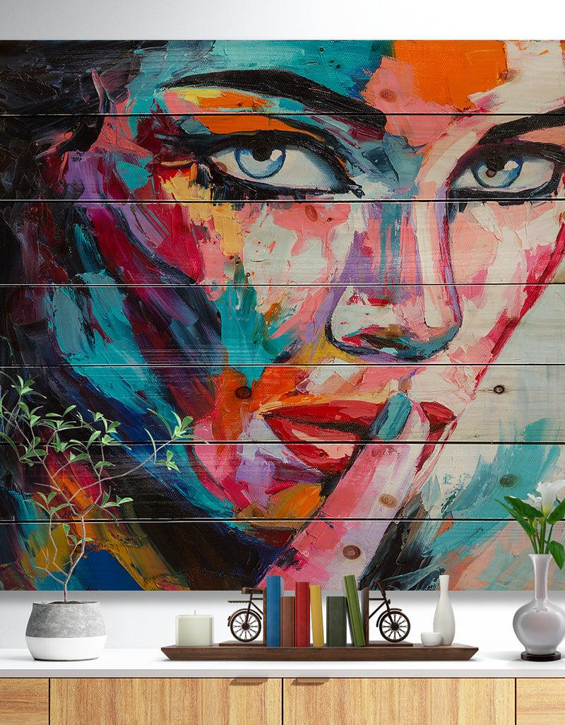 DesignQ Woman Portrait Can You Keep it - Glamour Painting Print on Natural Pine Wood