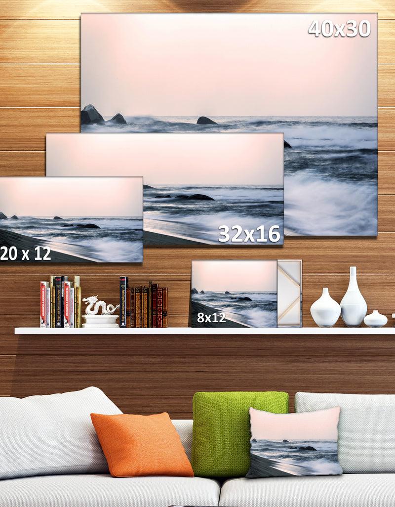 DesignQ Wonderful Long Exposure Sea Waves - Beach Canvas Wall Art