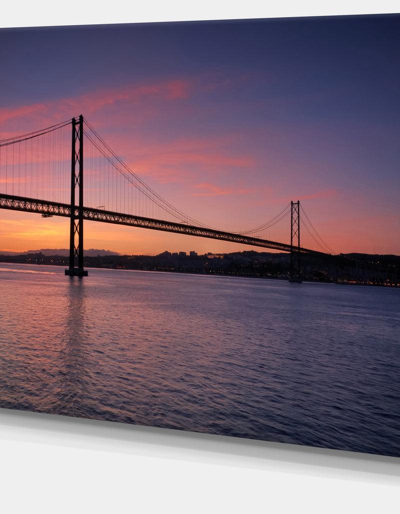 DesignQ Wonderful View Of Lisbon Bridge - Sea Pier And Bridge Wall Art Canvas