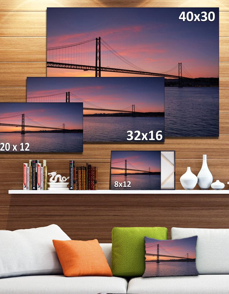 DesignQ Wonderful View Of Lisbon Bridge - Sea Pier And Bridge Wall Art Canvas