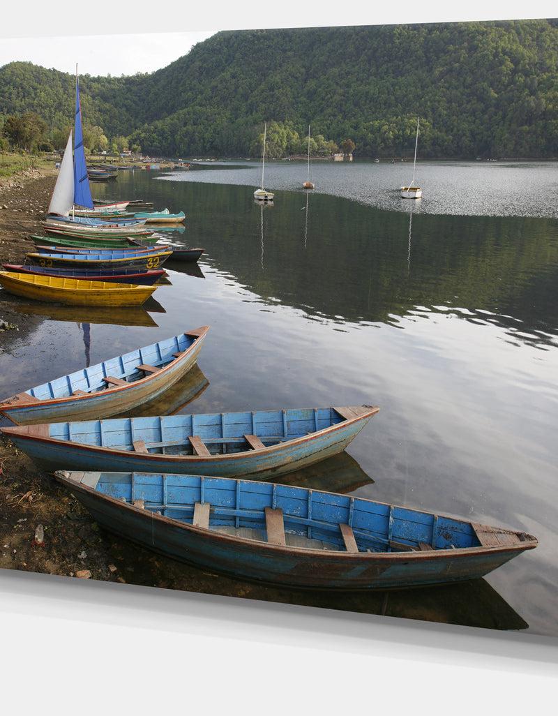DesignQ Wonderful View Of Pokhara Boats - Boat Canvas Artwork