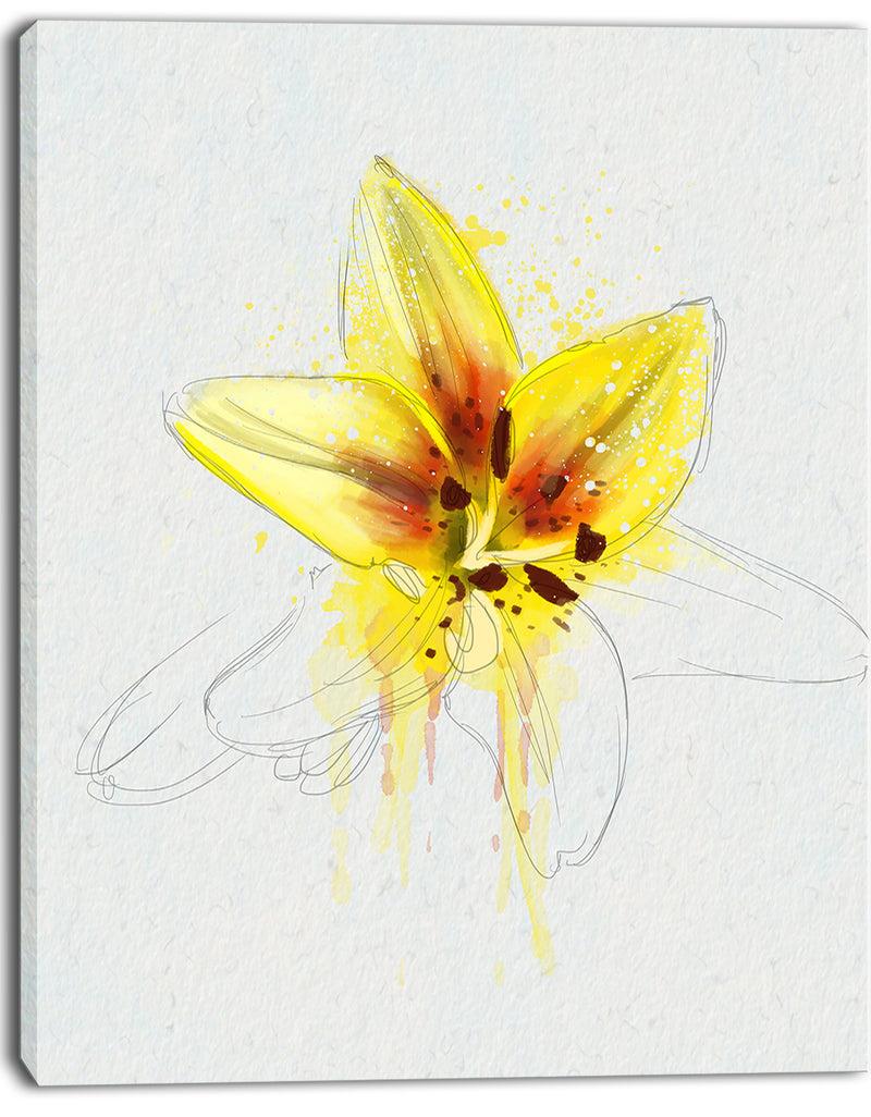DesignQ Wonderful Yellow Lily Flower Sketch - Floral Canvas Artwork Print