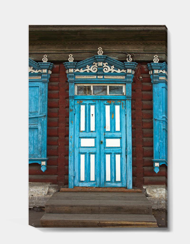 DesignQ Wood Carvings On Wooden House Door - Vintage Canvas Artwork