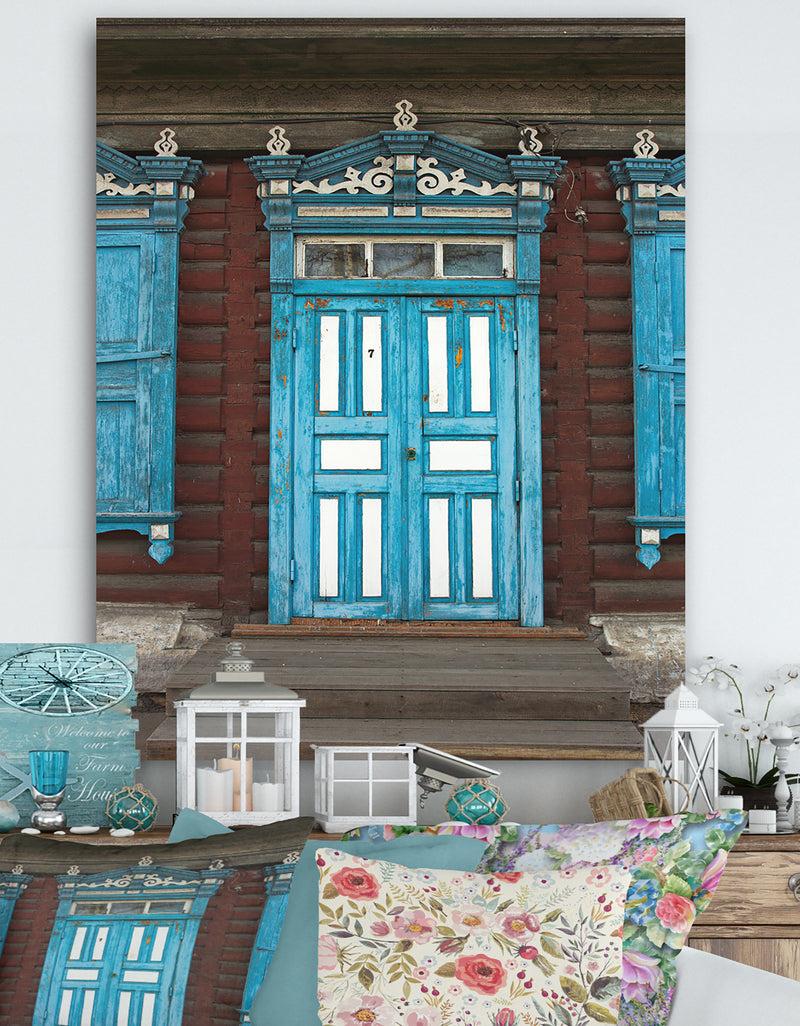 DesignQ Wood Carvings On Wooden House Door - Vintage Canvas Artwork