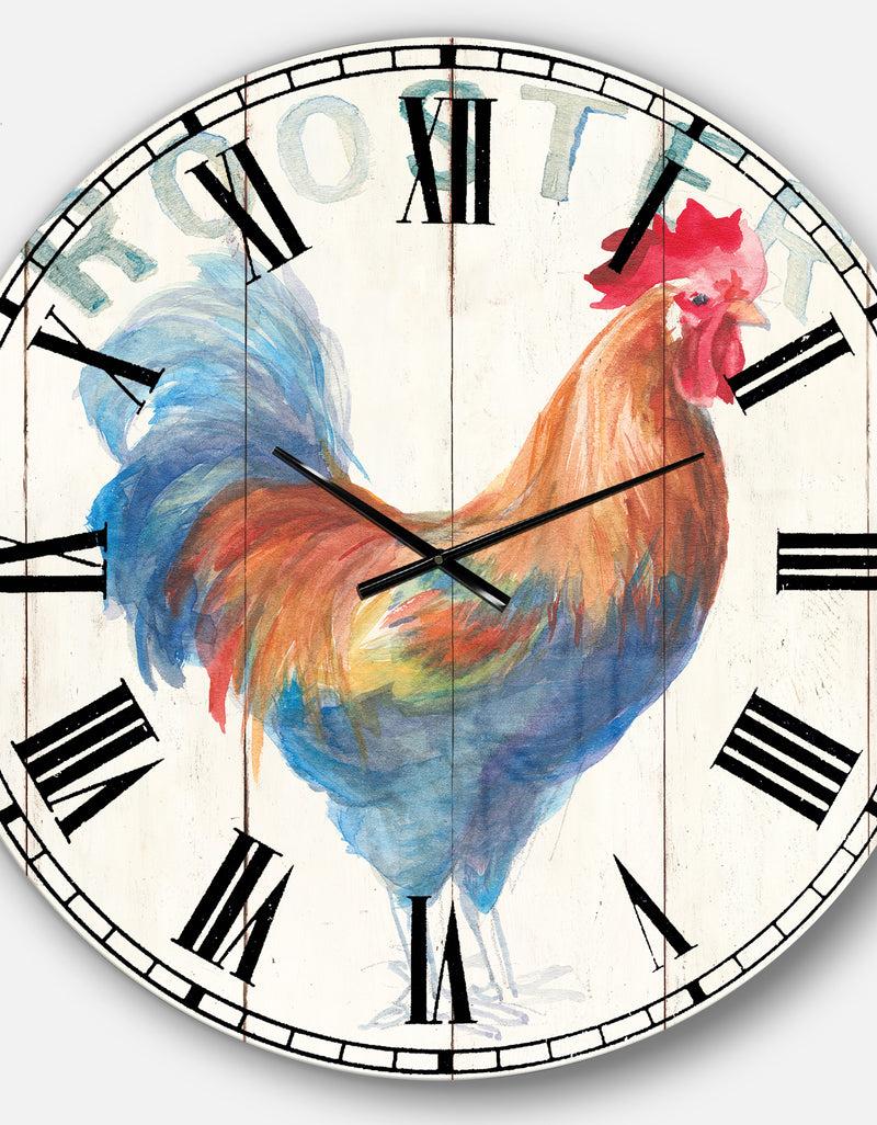 DesignQ Wood Farm Roaster I - Farmhouse Large Wall CLock