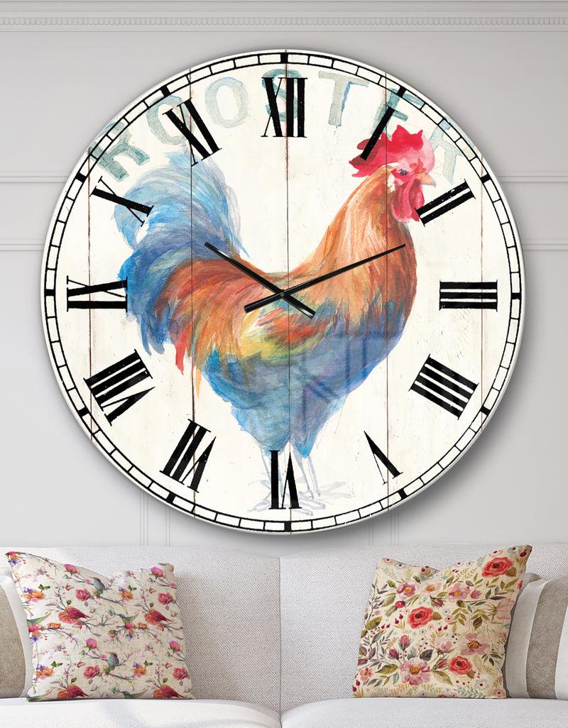DesignQ Wood Farm Roaster I - Farmhouse Large Wall CLock