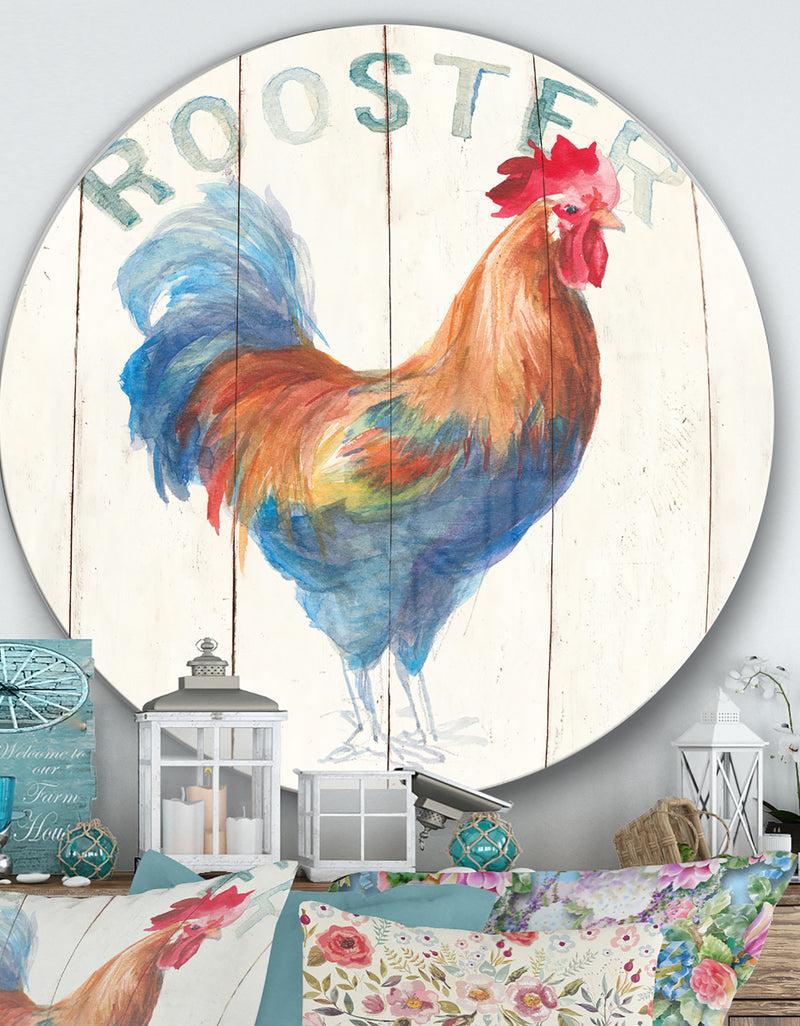 DesignQ Wood Farm Roaster I - Farmhouse Metal Circle Wall Art