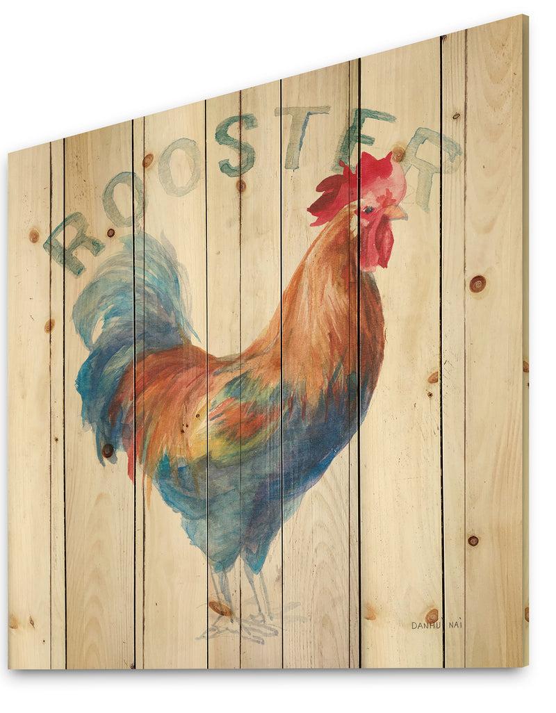 DesignQ Wood Farm Roaster I - Farmhouse Print On Natural Pine Wood