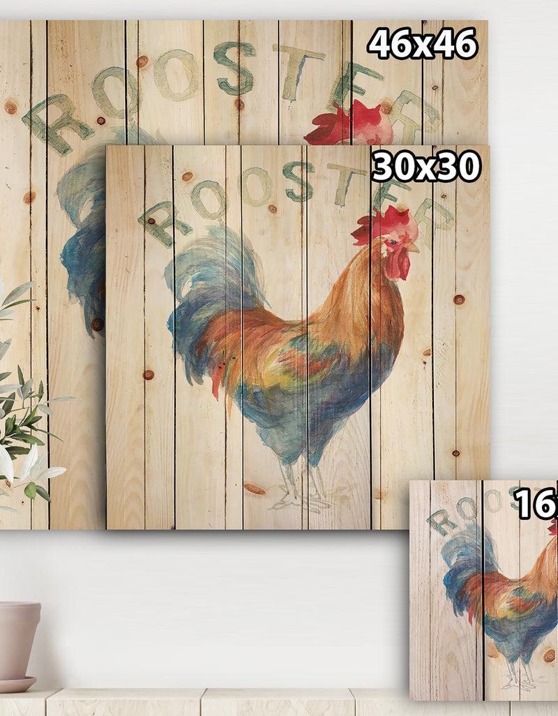 DesignQ Wood Farm Roaster I - Farmhouse Print On Natural Pine Wood