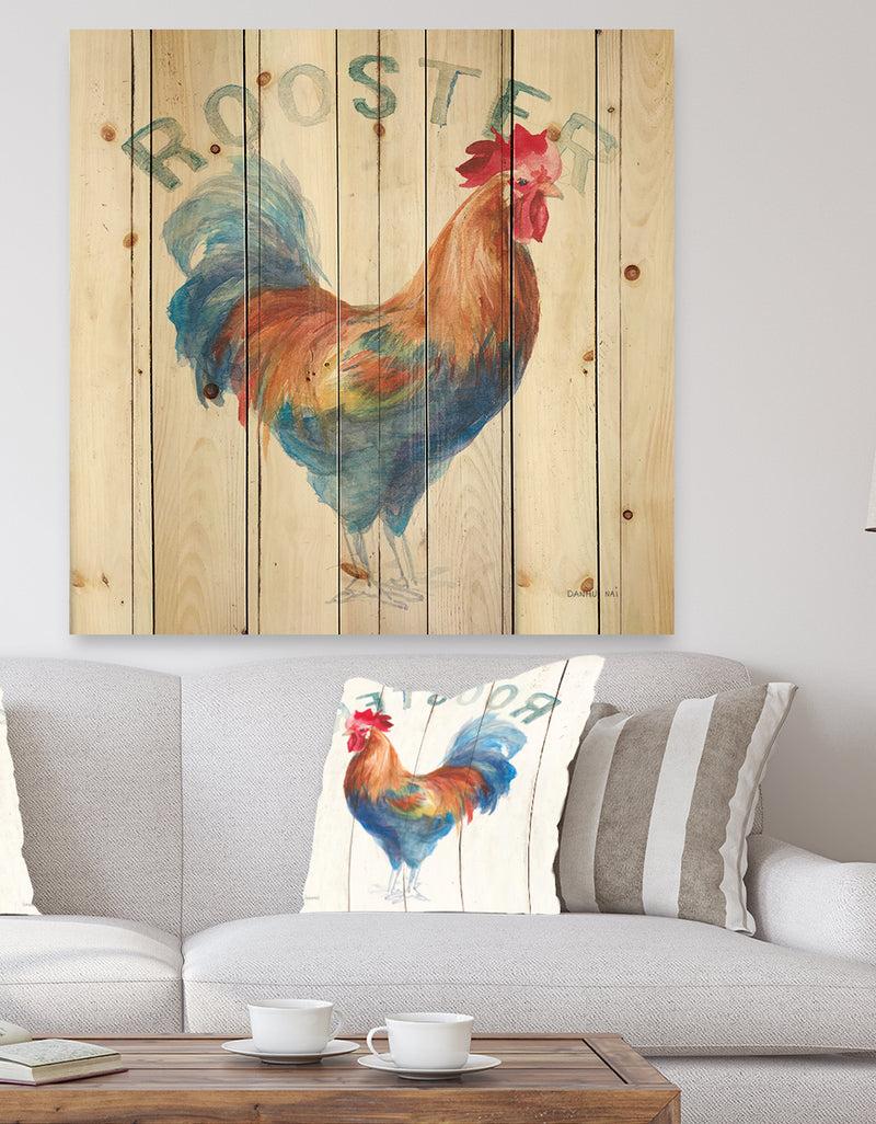 DesignQ Wood Farm Roaster I - Farmhouse Print on Natural Pine Wood
